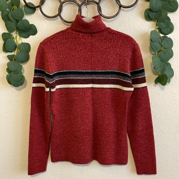 SOLD❣️❣️Vintage 90s Old Navy Wool Blend Red Striped Turtleneck Knit Sweater✨ - Picture 4 of 6